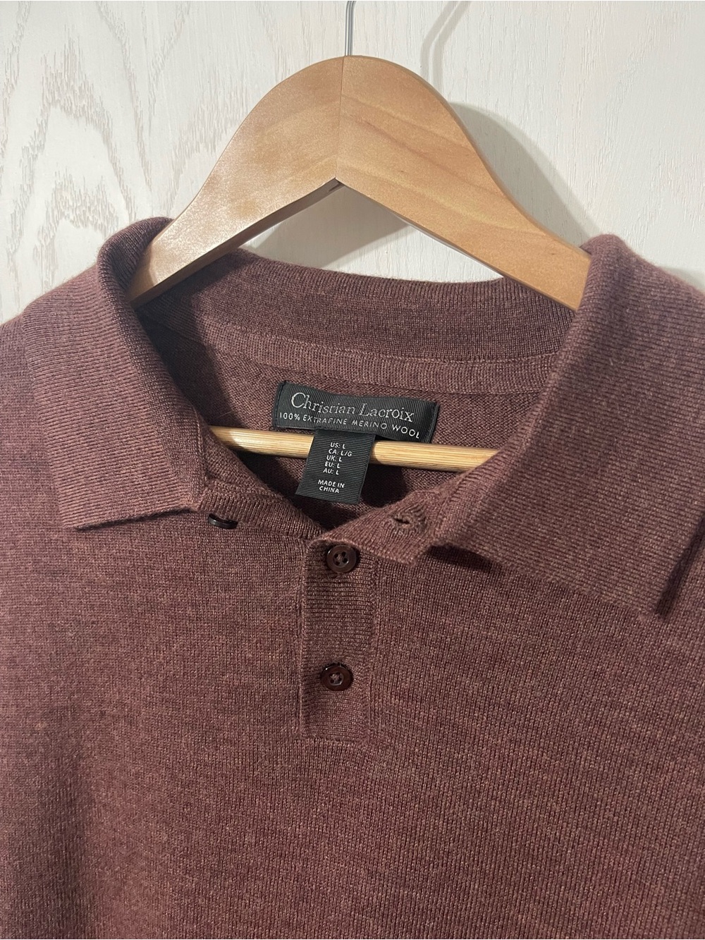 Christian Lacroix Men's Brown Merino Wool L Polo Sweater